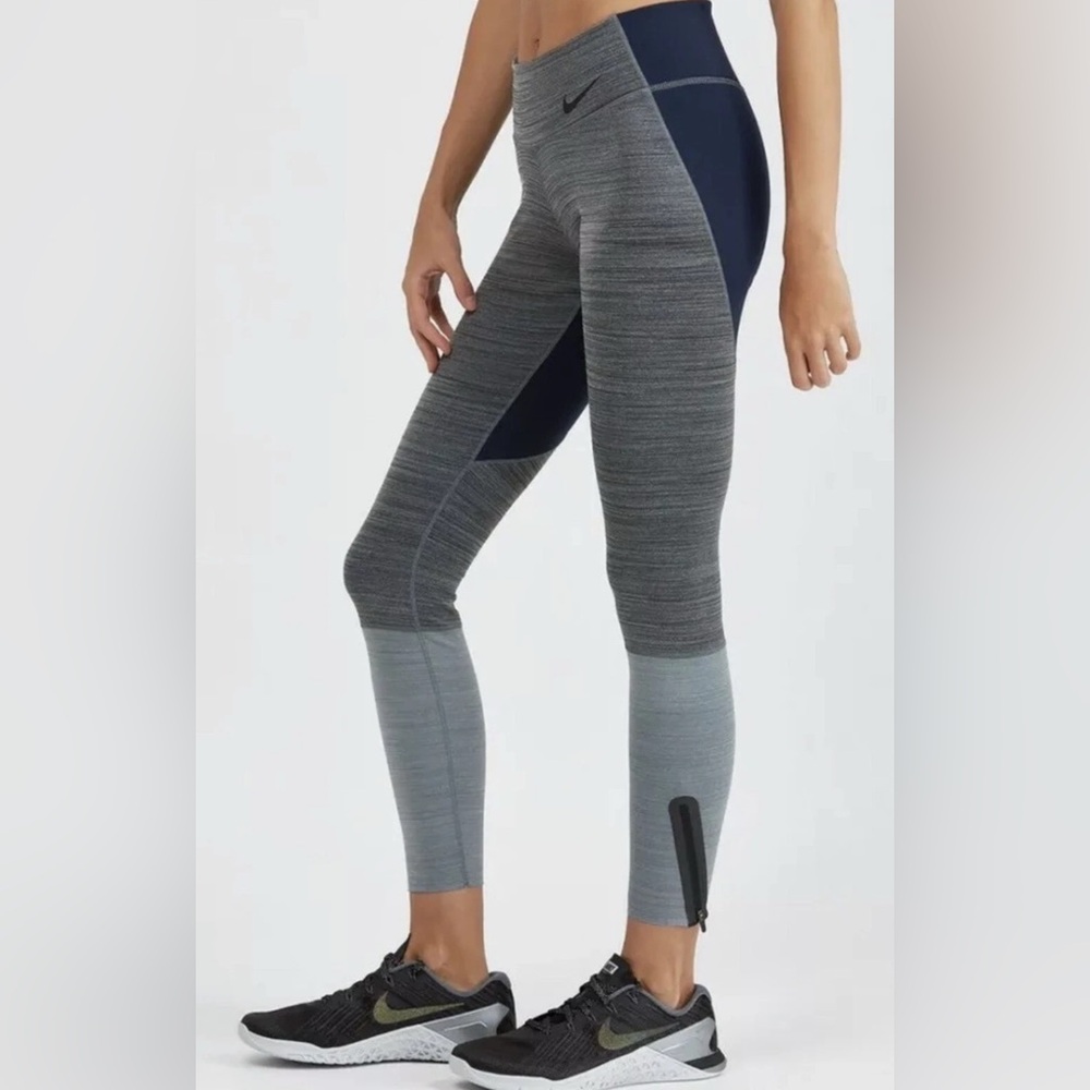 Nike Women's Dri Fit Gray and Blue Training Tights - Picture 6 of 17